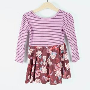 Tea Collection Dress Toddler 2 Pink Burgundy Dragon Phoenix Floral Striped